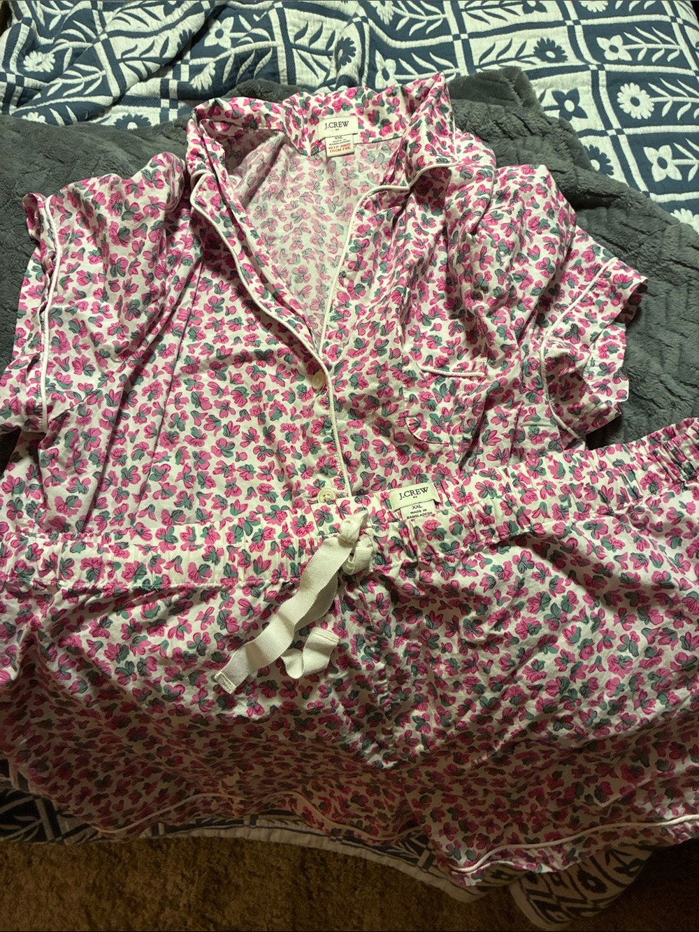 J. Crew Pink and Green Floral Short Pajama Set